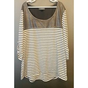 A. Byer Black Gray Striped Top Women’s Sz M Medium 3/4 sleeve